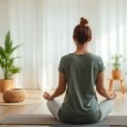Ambiente de bem-estar com meditação e luz natural.