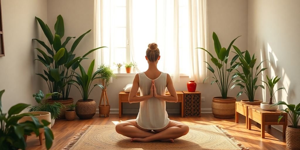 Ambiente de bem-estar com práticas de meditação.