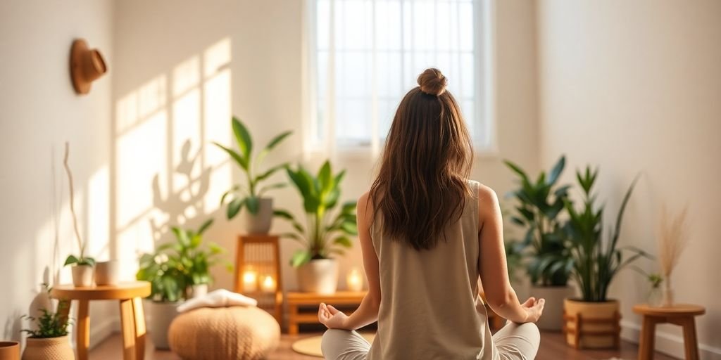 Ambiente de bem-estar sereno com práticas de meditação.